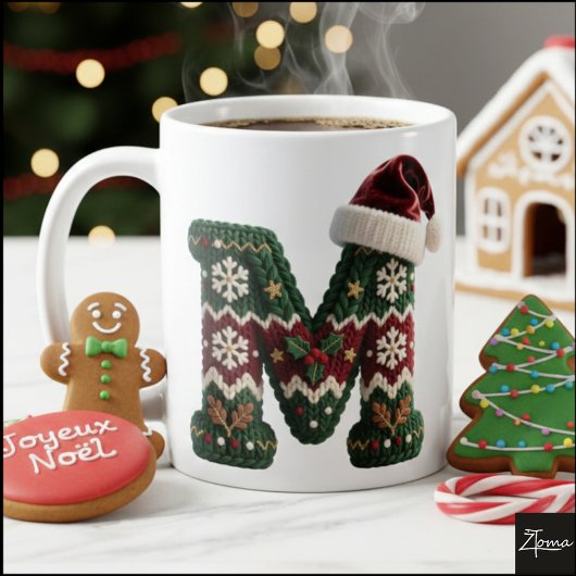 クリスマスのニットセーターの文字Nサンタ帽子 コーヒーマグカップ