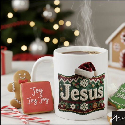 クリスマスのニットセーター ジェサス サンタ帽子 コーヒーマグカップ