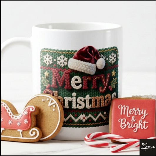 クリスマスのニットセーター メリークリスマス サンタ帽子 コーヒーマグカップ