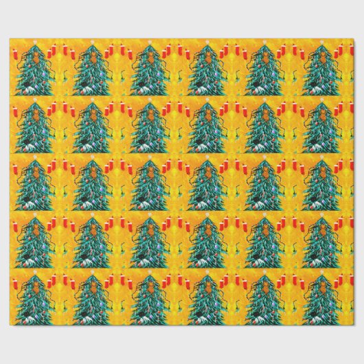 クリスマスのネコの木のCreationarts ラッピングペーパー (シーム)