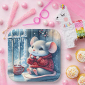 クリスマスのネズミが冬の窓辺に ペーパープレート (パーティー)