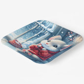 クリスマスのネズミが冬の窓辺に ペーパープレート (傾斜あり)