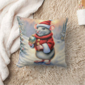 クリスマスのネズミとオーナメント クッション (ブランケット)
