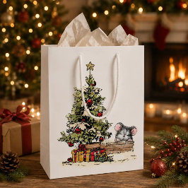 クリスマスのネズミとツリー ミディアムペーパーバッグ