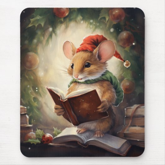 クリスマスのネズミの読書 マウスパッド (正面)