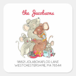 クリスマスのネズミ家族 4人の差出人住所 スクエアシール