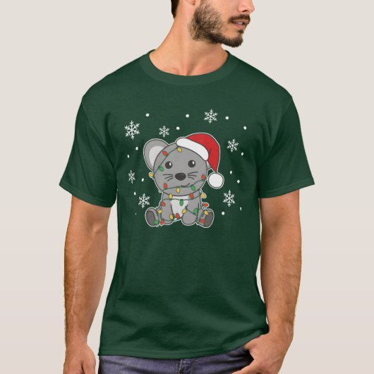 クリスマスのネズミ 冬の動物 ネズミの友達 Tシャツ (正面)