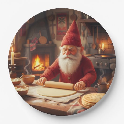 クリスマスのノルウェー人ニッセのレフセ作り、お皿 ペーパープレート (正面)