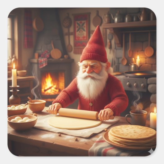 クリスマスのノルウェー人ニッセのレフセ作り、ステッカー スクエアシール (正面)