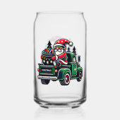 クリスマスのノームが乗ったピックアップトラック ガラス缶 (正面)