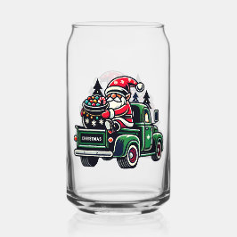 クリスマスのノームが乗ったピックアップトラック ガラス缶