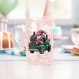 クリスマスのノームが乗ったピックアップトラック ガラス缶
