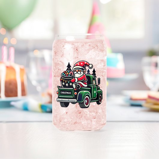 クリスマスのノームが乗ったピックアップトラック ガラス缶 (インサイチュ (バースデー))