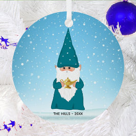 クリスマスのノームが魔法のランプを持つ陶器のオーナメント メタルオーナメント