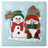 クリスマスのノーム雪だるま冬のホリデー かわいい タイル (正面)