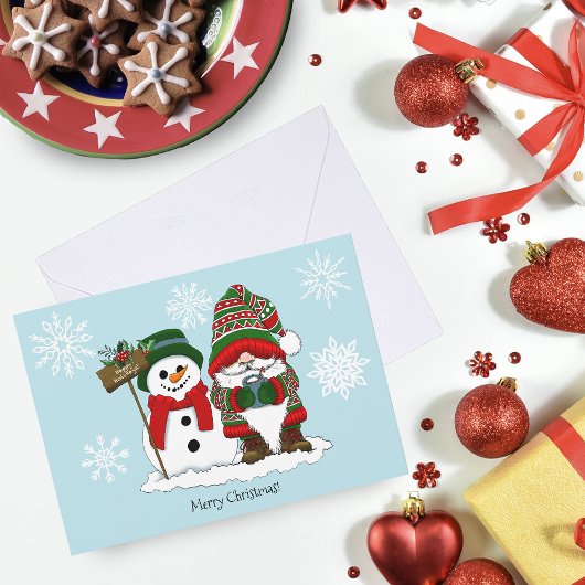 クリスマスのノーム雪だるま 冬のホリデー かわいい カード