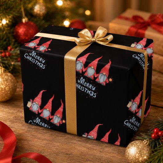 クリスマスのノーム 赤 黒 ラッピングペーパー