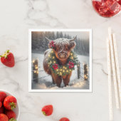 クリスマスのハイランドの牛がリース スタンダードカクテルナプキン (インサイチュ)