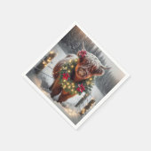 クリスマスのハイランドの牛がリース スタンダードカクテルナプキン (角)