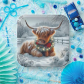 クリスマスのハイランドの牛がリース ペーパープレート (パーティー)