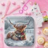 クリスマスのハイランドの牛がリース ペーパープレート (パーティー)