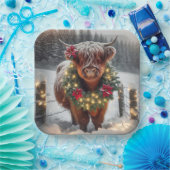 クリスマスのハイランドの牛がリース ペーパープレート (パーティー)