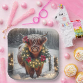 クリスマスのハイランドの牛がリース ペーパープレート (パーティー)