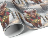 クリスマスのハイランドの牛がリース ラッピングペーパー (ロールコーナー)