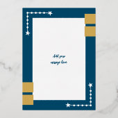 クリスマスのハグに写真を追加 青と白 箔シーズンカード (裏面)