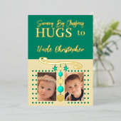 クリスマスのハグ おじさん 写真追加 金 緑 箔シーズンカード (立ち正面)