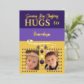 クリスマスのハグ おばあちゃん 写真追加 ゴールド パープル 箔シーズンカード (立ち正面)