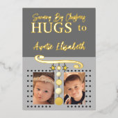 クリスマスのハグ おばさん 写真追加 ゴールド グレー 箔シーズンカード (正面)