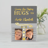 クリスマスのハグ おばさん 写真追加 ゴールド グレー 箔シーズンカード (立ち正面)