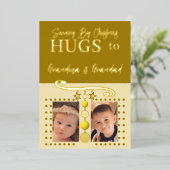 クリスマスのハグ 祖父母 写真追加 ゴールド クリーム 箔シーズンカード (立ち正面)