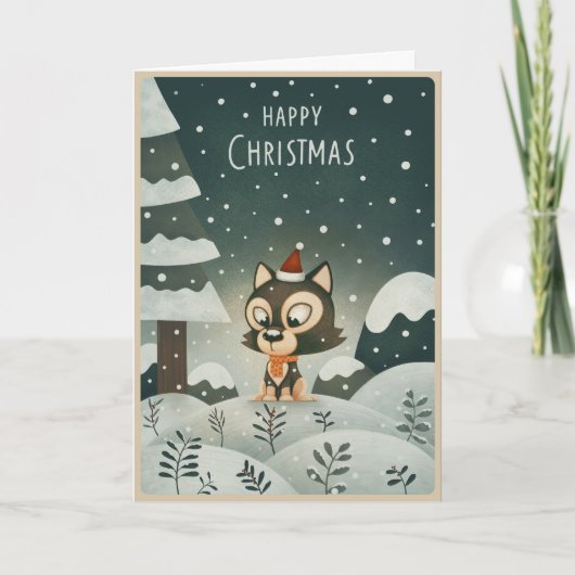 クリスマスのハスキー子犬 カード (正面)