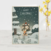 クリスマスのハスキー子犬 カード (黄色い花)