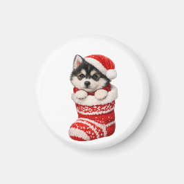 クリスマスのハスキー子犬 マグネット