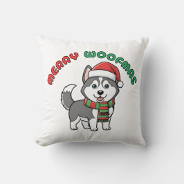 クリスマスのハスキー枕:メリーウーフマス クッション