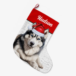 クリスマスのハスキー犬の名前の背景 ラージクリスマスストッキング