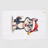 クリスマスのハスキー犬ラバー マラミュート（2） ゴルフタオル (横)