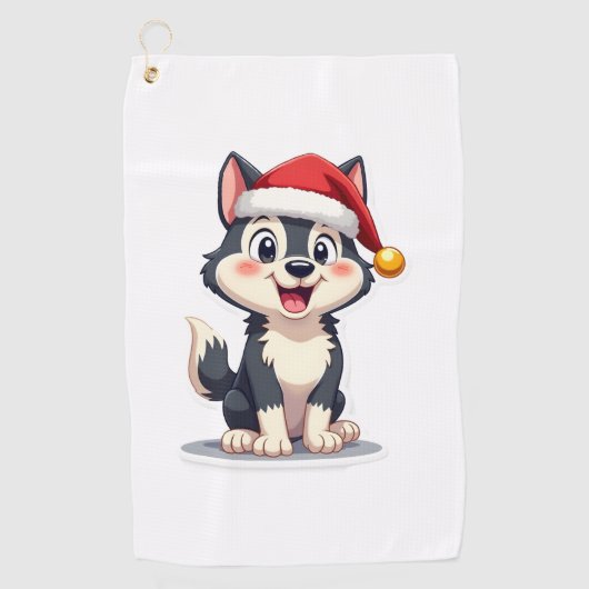 クリスマスのハスキー犬ラバー マラミュート（2） ゴルフタオル (正面)