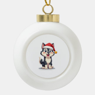 クリスマスのハスキー犬好きマラミュート (2) セラミックボールオーナメント