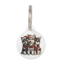クリスマスのハスキー犬 ペット ネームタグ