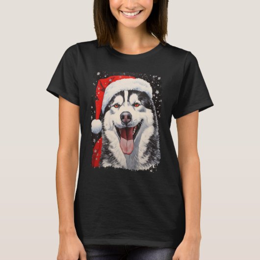 クリスマスのハスキー Tシャツ (正面)