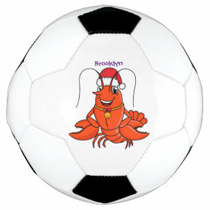 クリスマスのハットロブスターを着た可愛い幸せアニメ サッカーボール