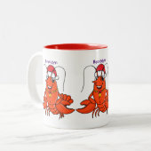 クリスマスのハットロブスターを着た可愛い幸せアニメ ツートーンマグカップ (正面左)