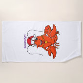 クリスマスのハットロブスターを着た可愛い幸せアニメ ビーチタオル (正面)