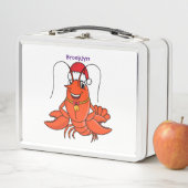 クリスマスのハットロブスターを着た可愛い幸せアニメ メタルランチボックス (インサイチュ)