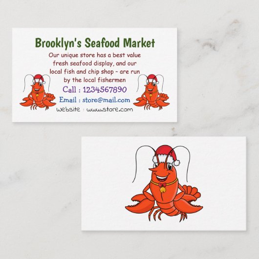 クリスマスのハットロブスターを着た可愛い幸せアニメ 名刺 (正面/裏面)