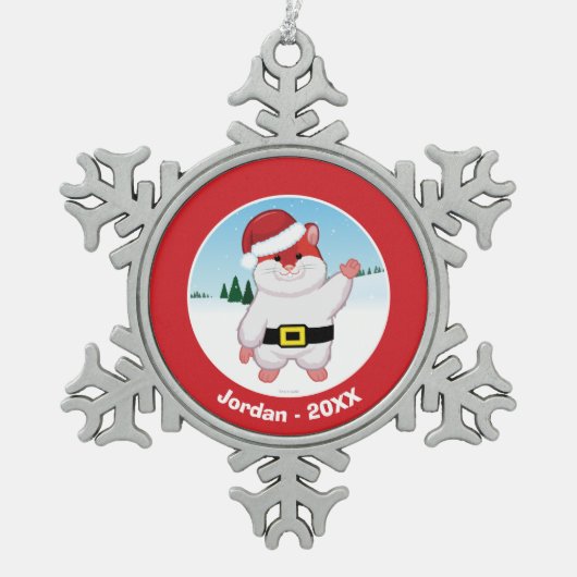 クリスマスのハムスター スノーフレークピューターオーナメント (正面)